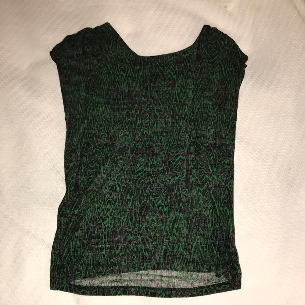 Anthropologie Black and green ikat print top